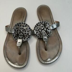 Tory Burch Silver Bling Studded Miller Sandals